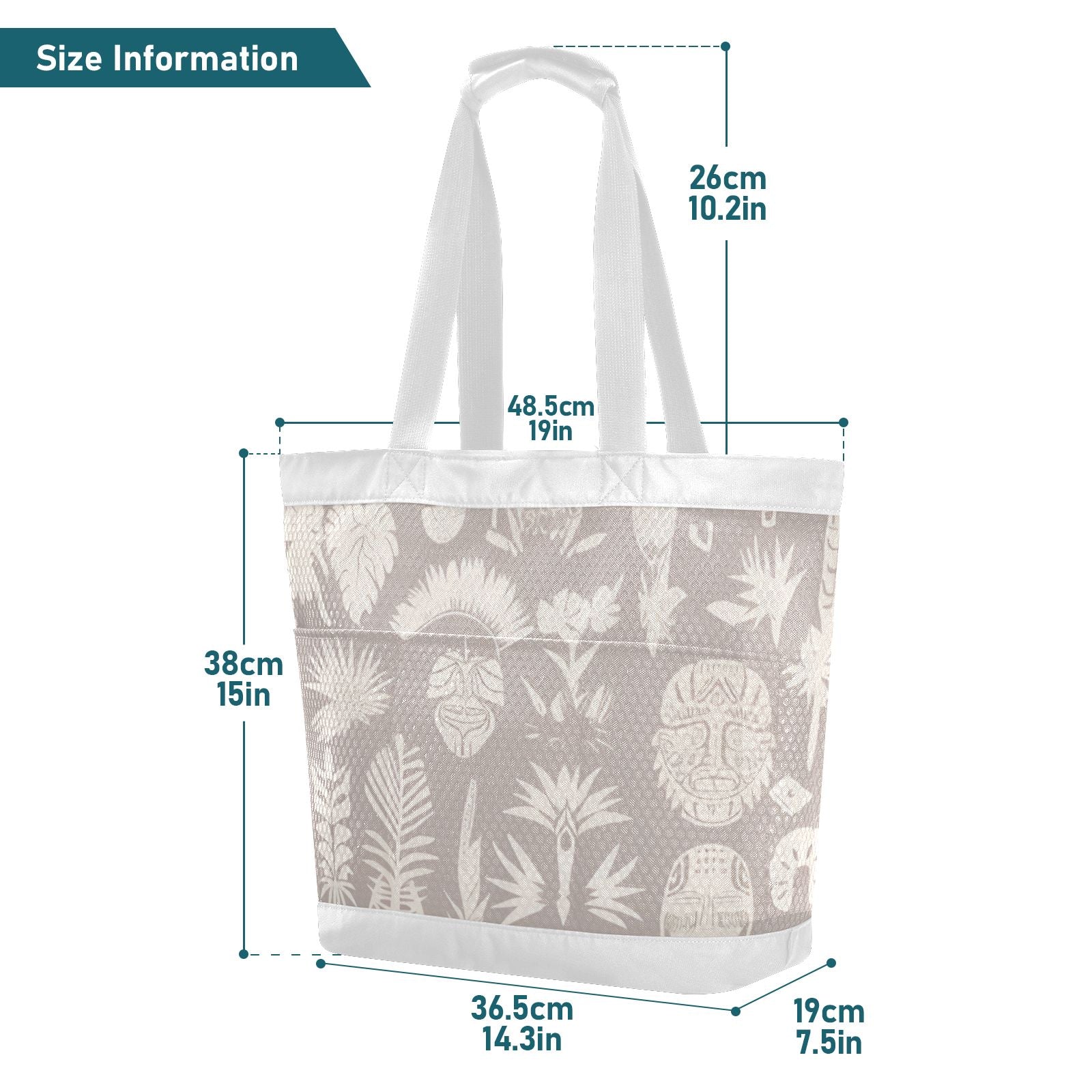 Bohemian Tribal Tote Beach Bag - Waterproof Mesh Vacation Essentials with 3 Exterior Pockets, Sandproof Bottom for Cruise/Shopping/Gym, Women's Travel Accessories