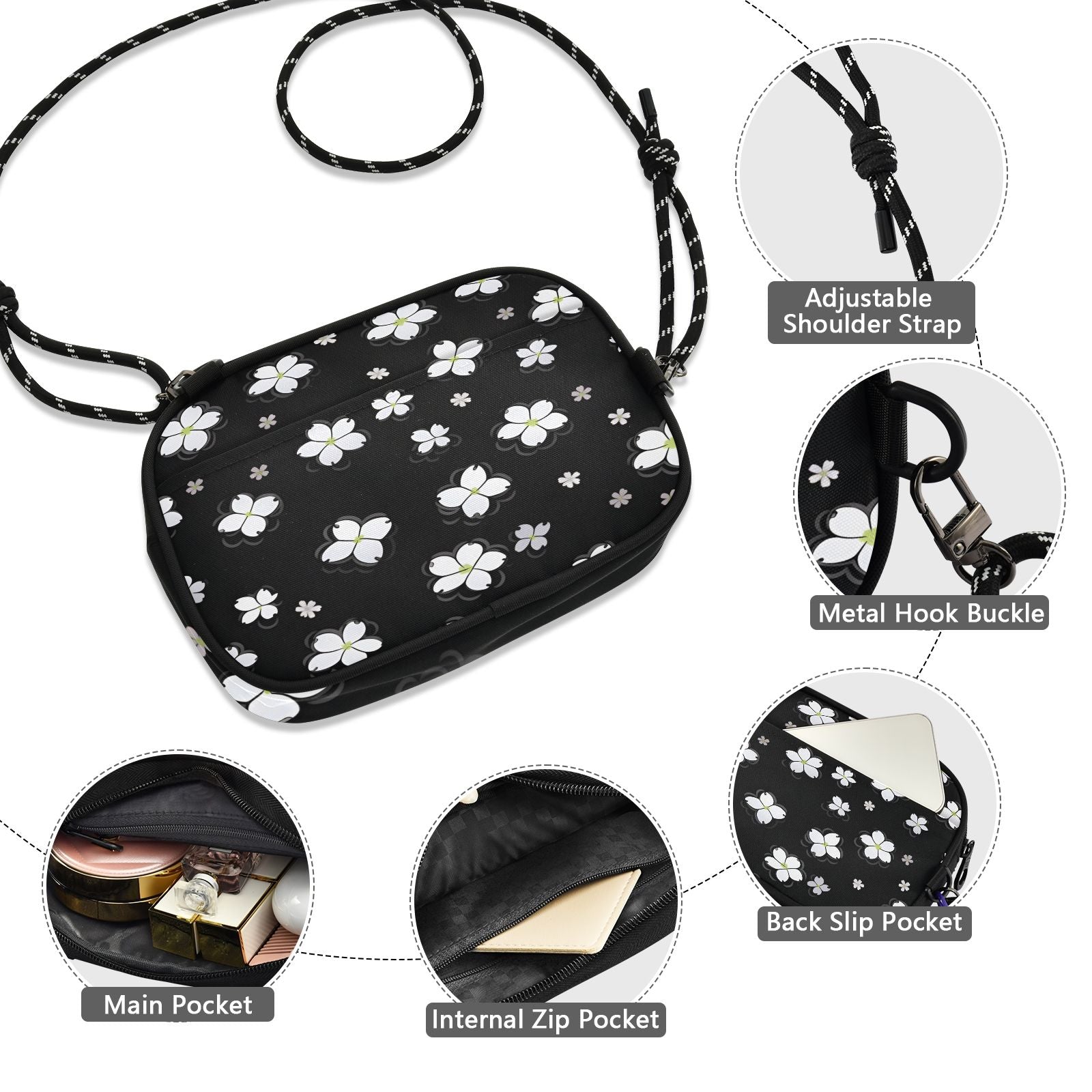 Floral Crossbody Phone Bag with Zipper Pocket