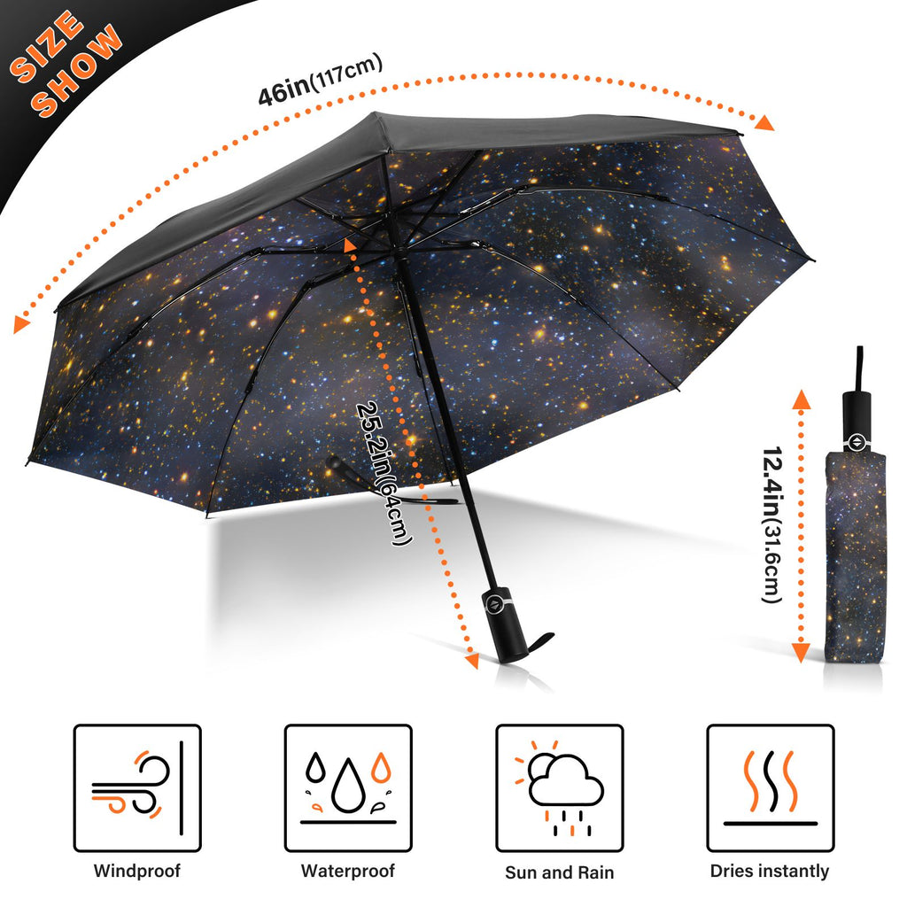 Dark Galaxy Starry Sky Umbrella - Waterproof Outdoor Umbrella with Golden Stars &amp; 8 Reinforced Ribs for Sun/Rain Protection&nbsp;