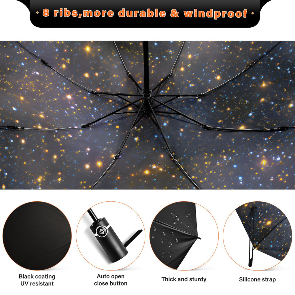 Dark Galaxy Starry Sky Umbrella - Waterproof Outdoor Umbrella with Golden Stars &amp; 8 Reinforced Ribs for Sun/Rain Protection&nbsp;