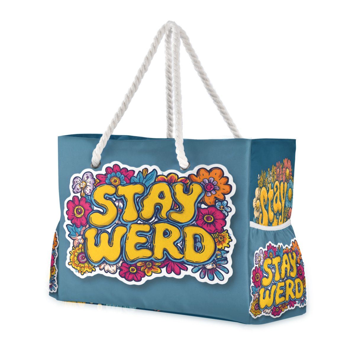 Bamboo Panda Beach Tote for Women - Large Waterproof Swim Bag with Wet/Dry Pockets, Floral Lettering Summer Vacation Essentials Carrier