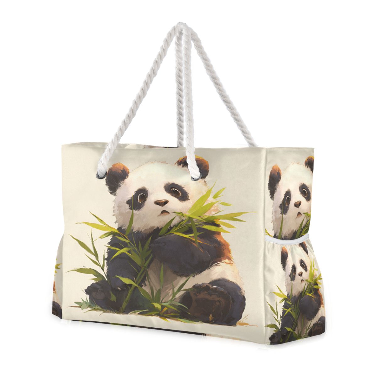 Bamboo Panda Beach Tote for Women - Large Waterproof Swim Bag with Wet/Dry Pockets, Floral Lettering Summer Vacation Essentials Carrier
