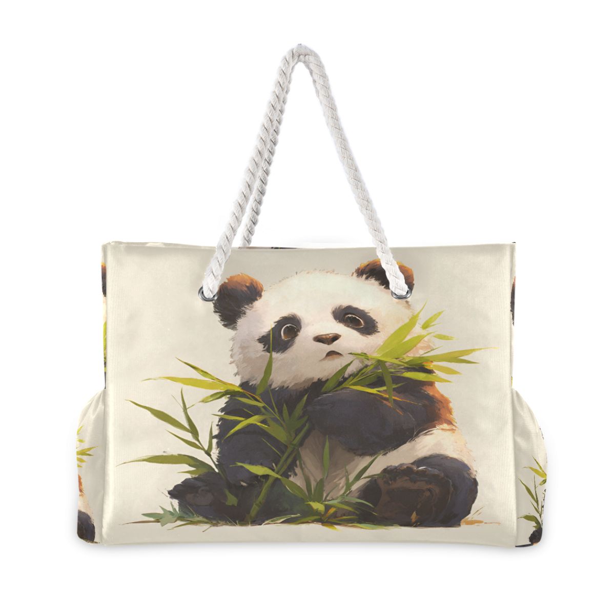 Bamboo Panda Beach Tote for Women - Large Waterproof Swim Bag with Wet/Dry Pockets, Floral Lettering Summer Vacation Essentials Carrier