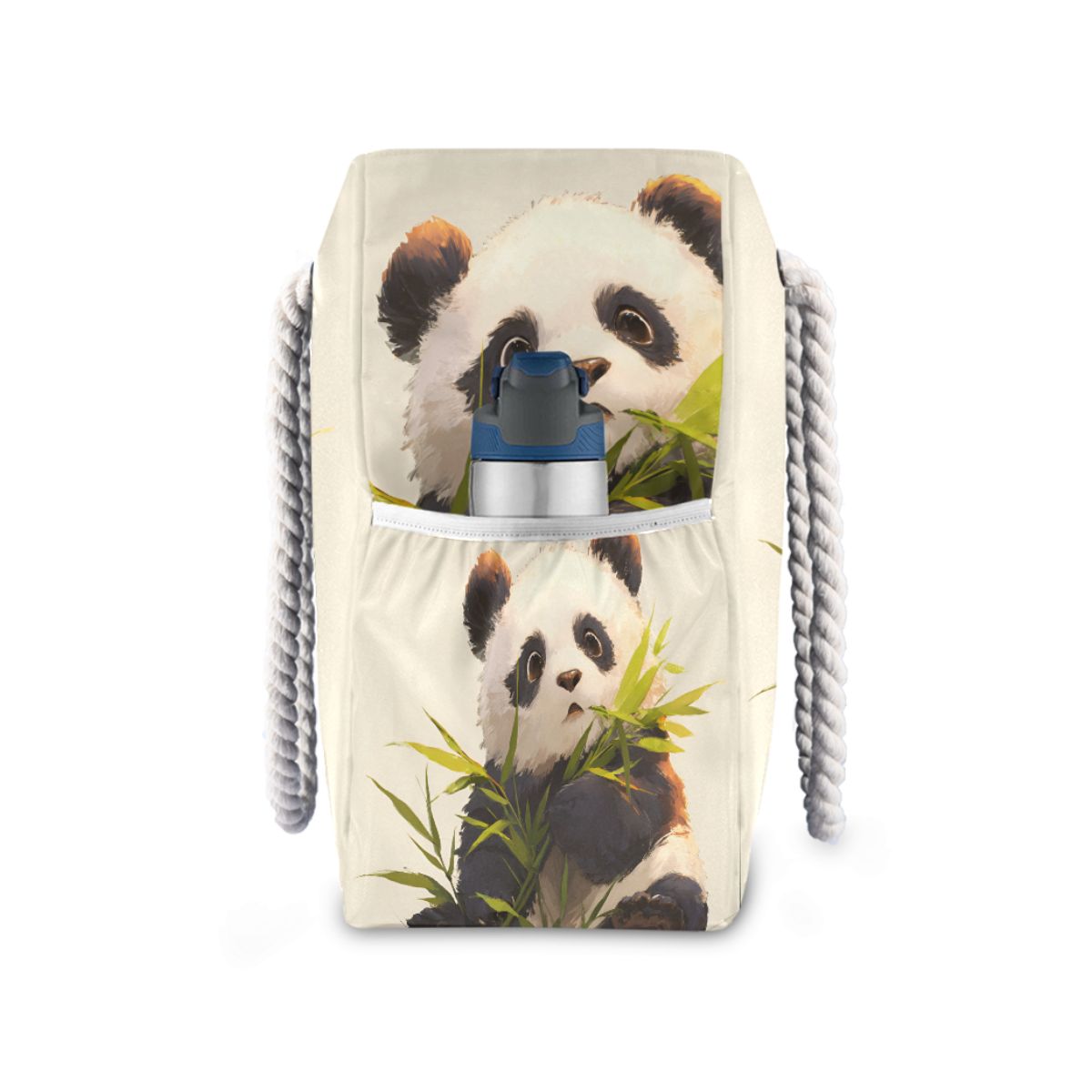 Bamboo Panda Beach Tote for Women - Large Waterproof Swim Bag with Wet/Dry Pockets, Floral Lettering Summer Vacation Essentials Carrier